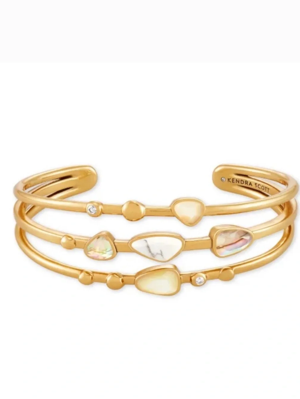 Kendra Scott Ivy Vintage Gold Open Cuff Bangle Bracelet in White Mix